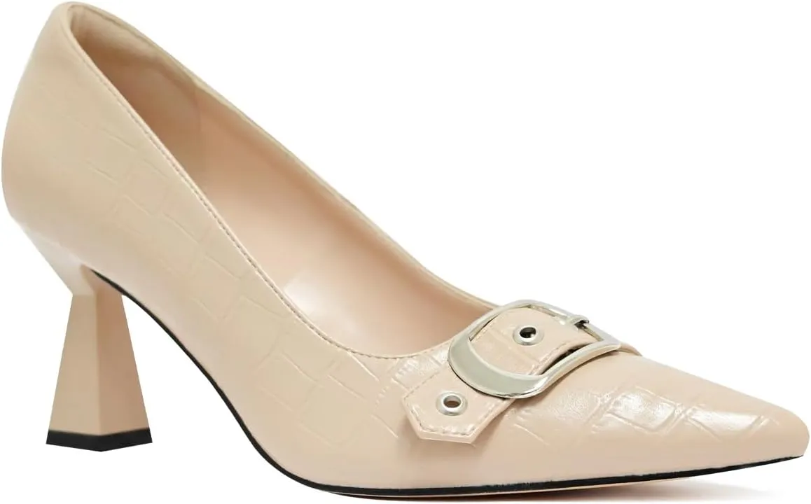 Kitten Heels for Women 3-Inch Closed Toe Pumps Dress Shoes Pointed Toe Buckle Strap Trendy Sexy Heels Comfortable Slip On Pumps Heels for Work Party Wedding