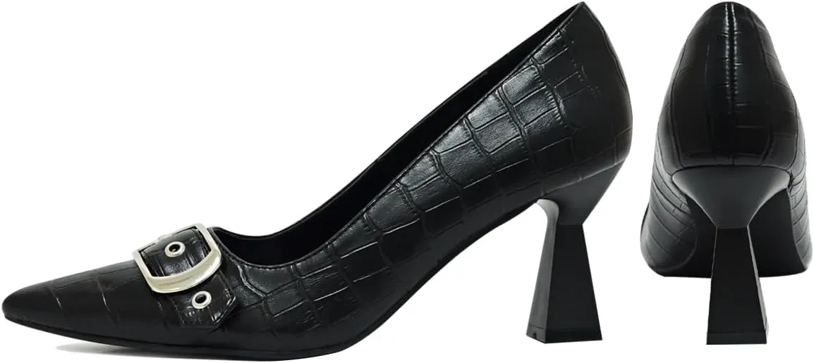 Kitten Heels for Women 3-Inch Closed Toe Pumps Dress Shoes Pointed Toe Buckle Strap Trendy Sexy Heels Comfortable Slip On Pumps Heels for Work Party Wedding