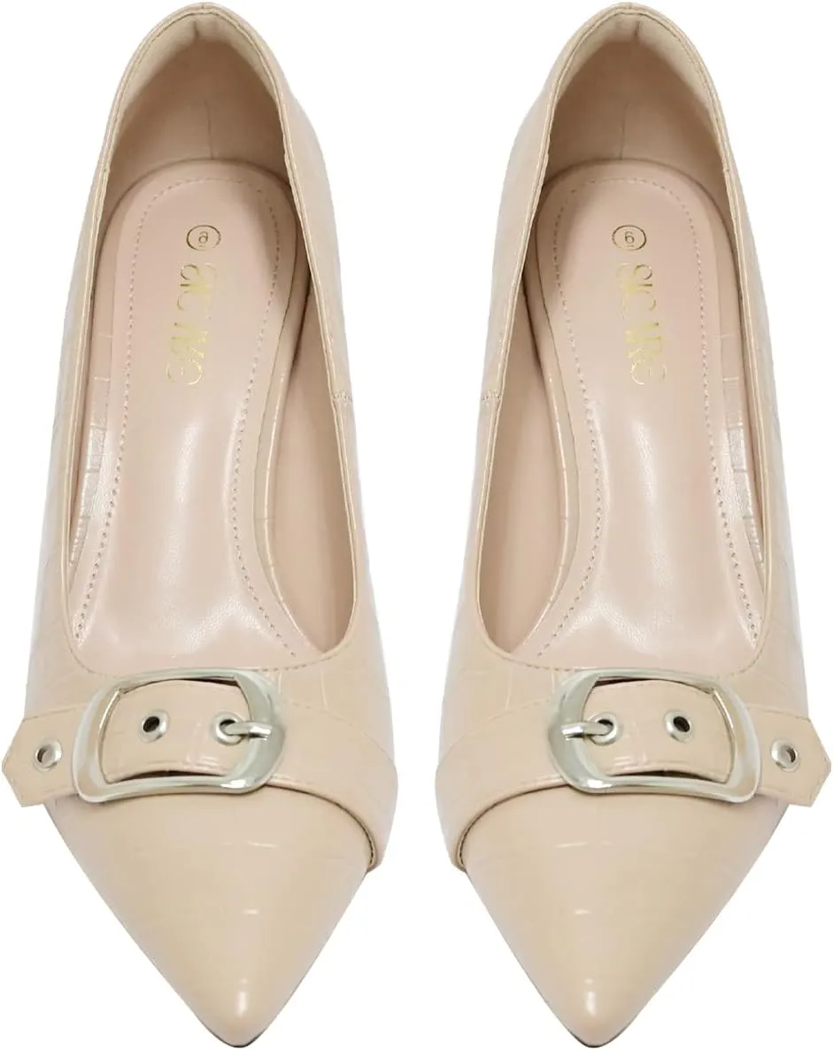 Kitten Heels for Women 3-Inch Closed Toe Pumps Dress Shoes Pointed Toe Buckle Strap Trendy Sexy Heels Comfortable Slip On Pumps Heels for Work Party Wedding