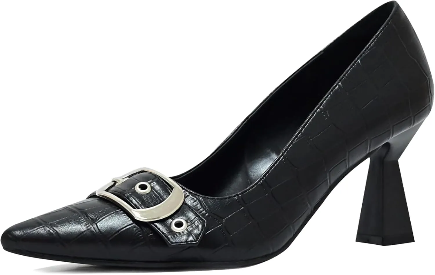 Kitten Heels for Women 3-Inch Closed Toe Pumps Dress Shoes Pointed Toe Buckle Strap Trendy Sexy Heels Comfortable Slip On Pumps Heels for Work Party Wedding