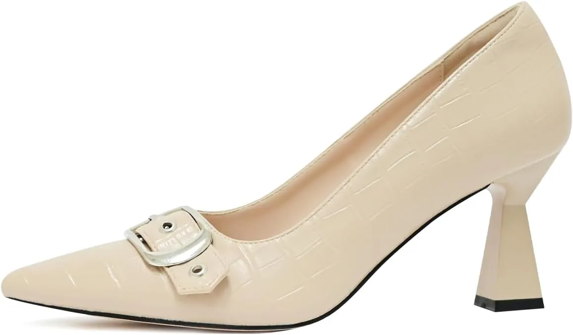 Kitten Heels for Women 3-Inch Closed Toe Pumps Dress Shoes Pointed Toe Buckle Strap Trendy Sexy Heels Comfortable Slip On Pumps Heels for Work Party Wedding