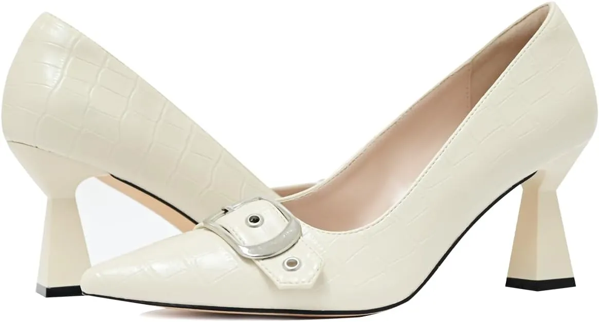Kitten Heels for Women 3-Inch Closed Toe Pumps Dress Shoes Pointed Toe Buckle Strap Trendy Sexy Heels Comfortable Slip On Pumps Heels for Work Party Wedding