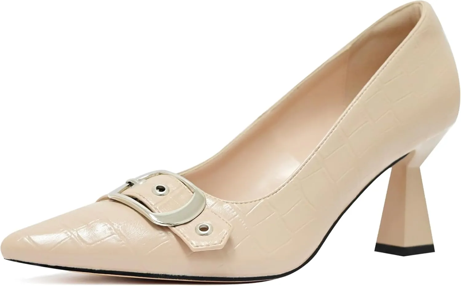 Kitten Heels for Women 3-Inch Closed Toe Pumps Dress Shoes Pointed Toe Buckle Strap Trendy Sexy Heels Comfortable Slip On Pumps Heels for Work Party Wedding
