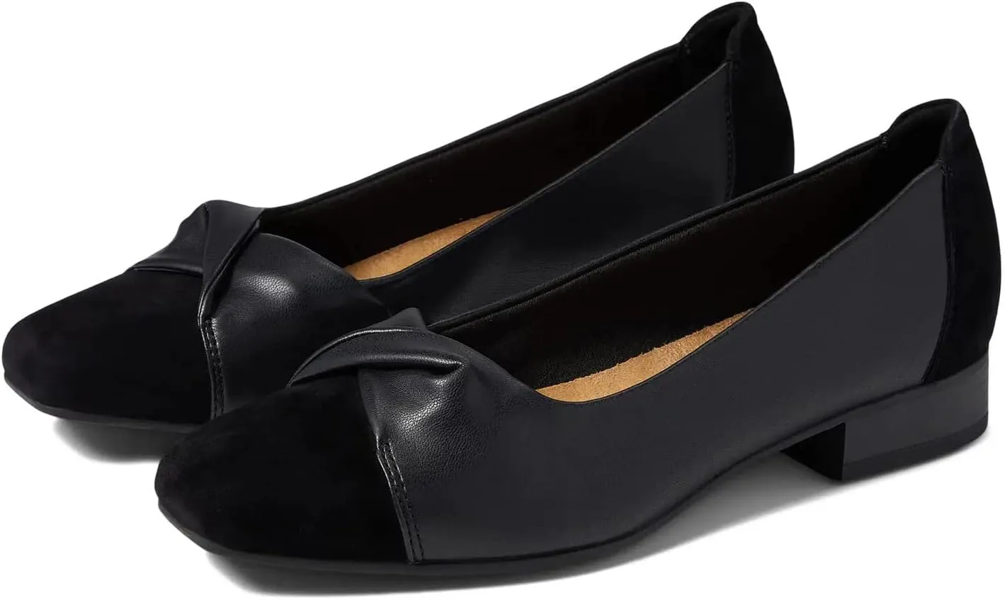 LEHOOR Women Square Toe Low Chunky Heel Pumps Slip On 1 inch Thick Block Heel Loafers Closed Cap Toe Patchwork Pleated Dress Shoes Heeled Comfy Retro Office Ladies Basic Shoes Wedding Party 4-11 M US
