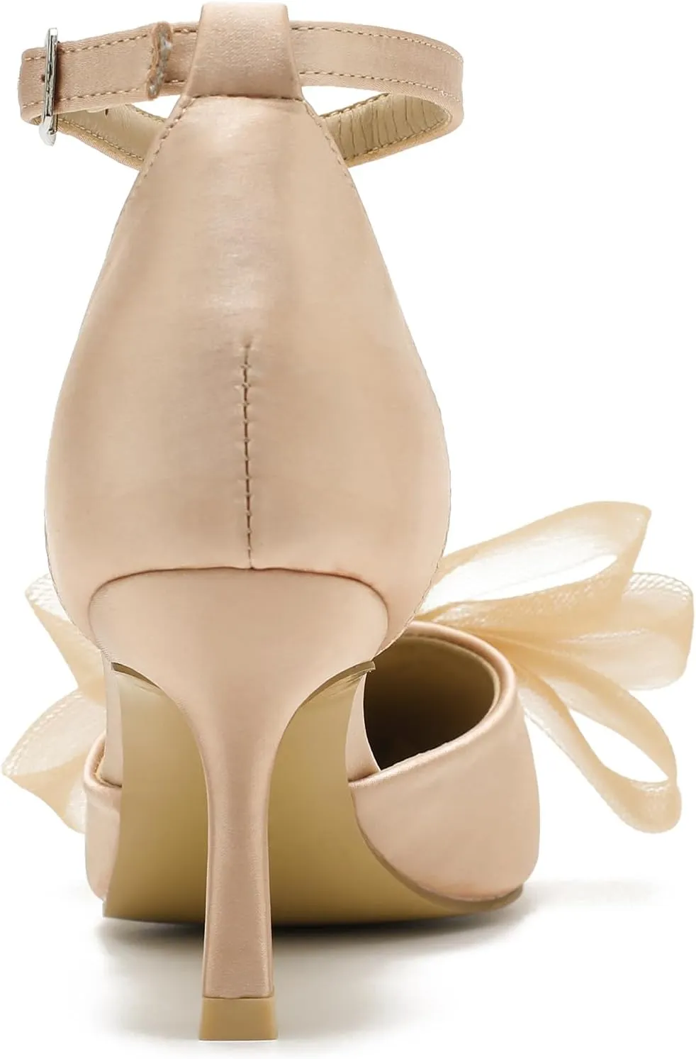 LIURUIJIA Women's Closed Toe Bow Heels Ankle Strap Pointed Toe Satin Low Heel Pumps Comfortable Wedding Bridal Party Prom Dress Shoes