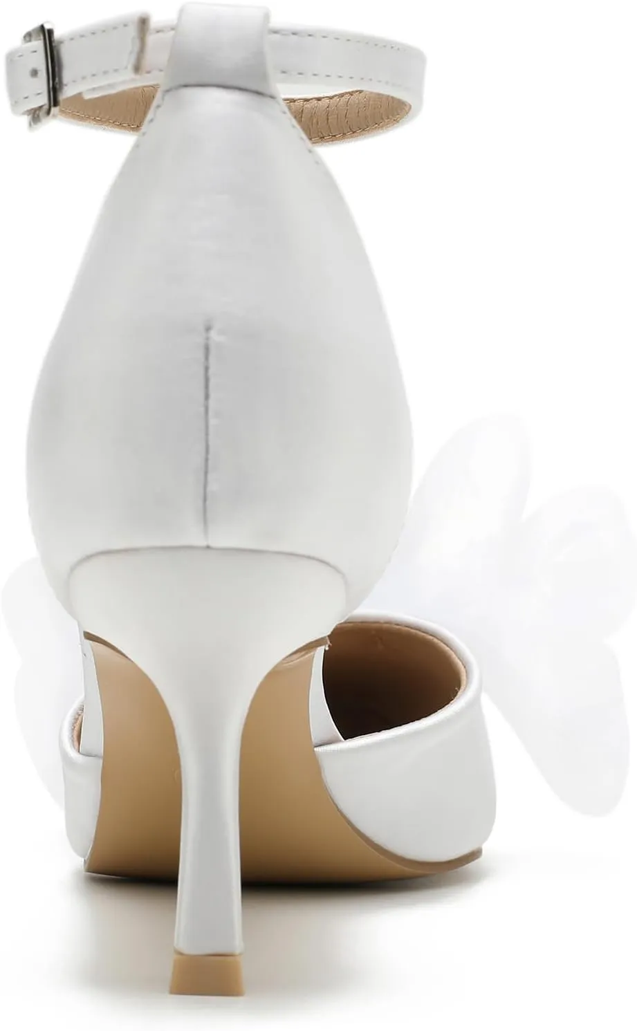 LIURUIJIA Women's Closed Toe Bow Heels Ankle Strap Pointed Toe Satin Low Heel Pumps Comfortable Wedding Bridal Party Prom Dress Shoes