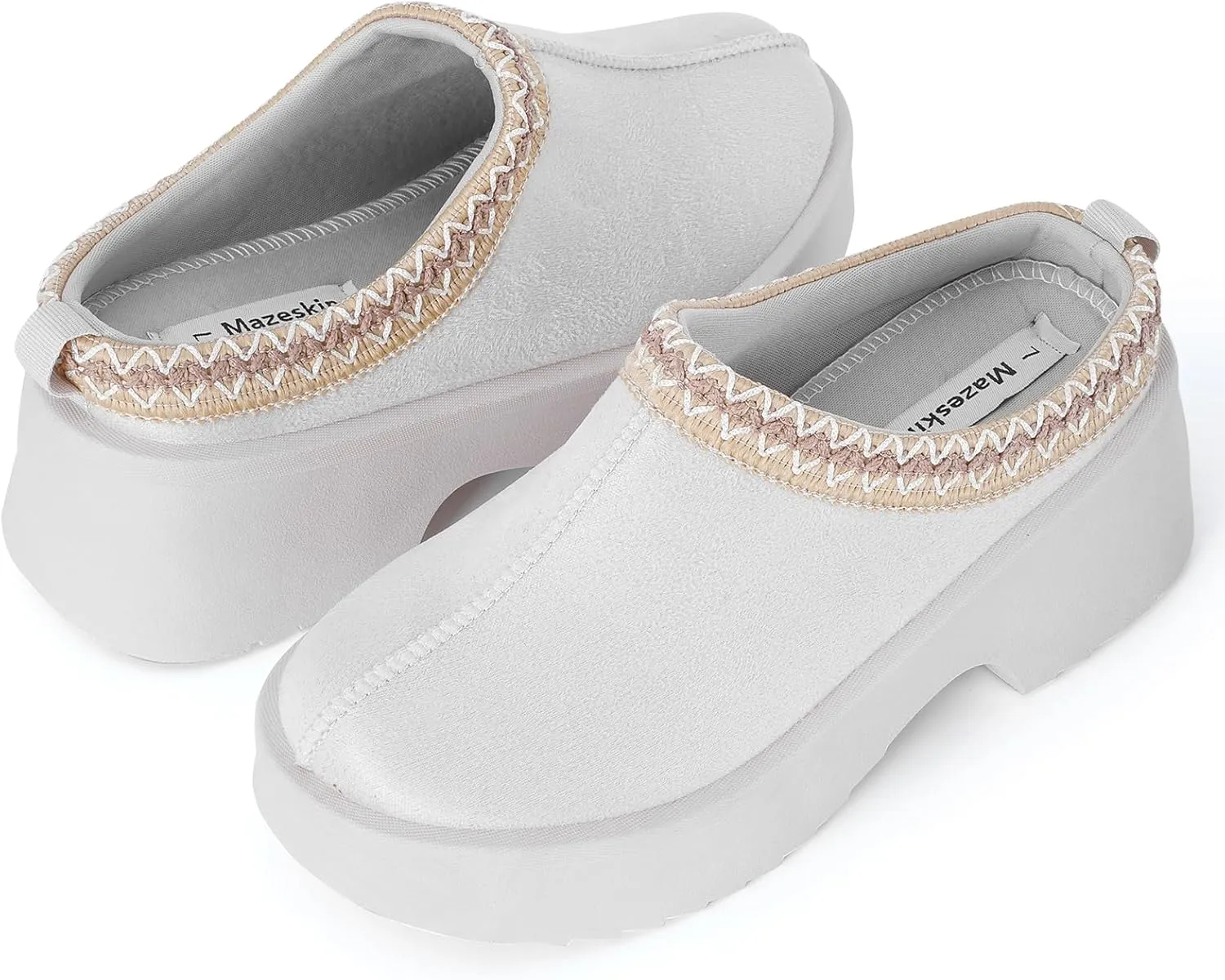 mazeskin Womens Platform Chunky Memory Foam Slippers Heeled Wedge House Shoes Indoor Outdoor All Year Round