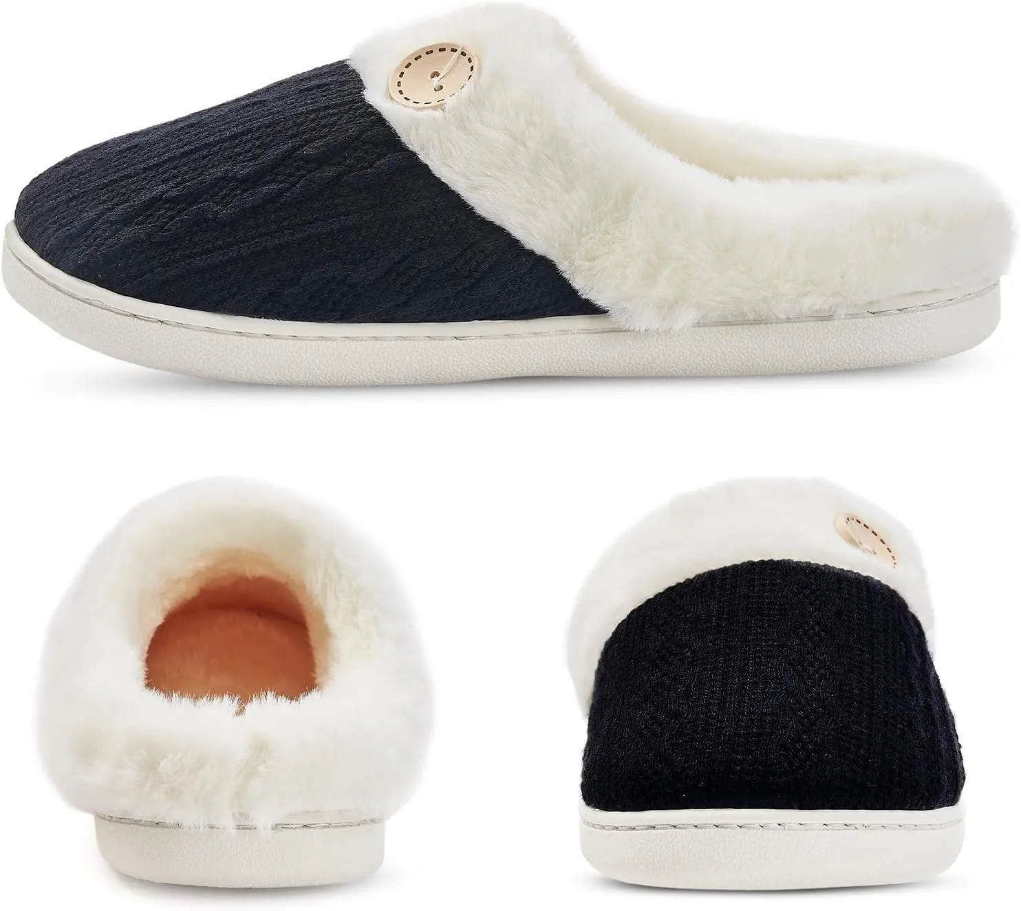 Memory Foam Slippers for Women & Men - Cozy, Fuzzy Bedroom & House Slippers - Pink & Blue/Navy - Indoor & Outdoor