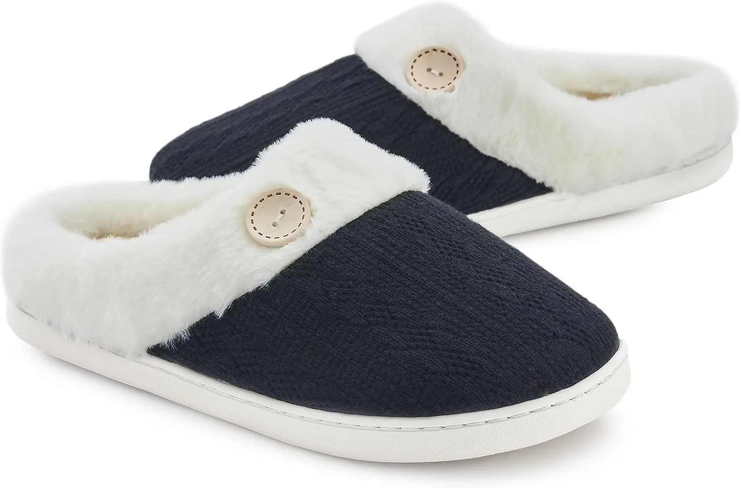 Memory Foam Slippers for Women & Men - Cozy, Fuzzy Bedroom & House Slippers - Pink & Blue/Navy - Indoor & Outdoor