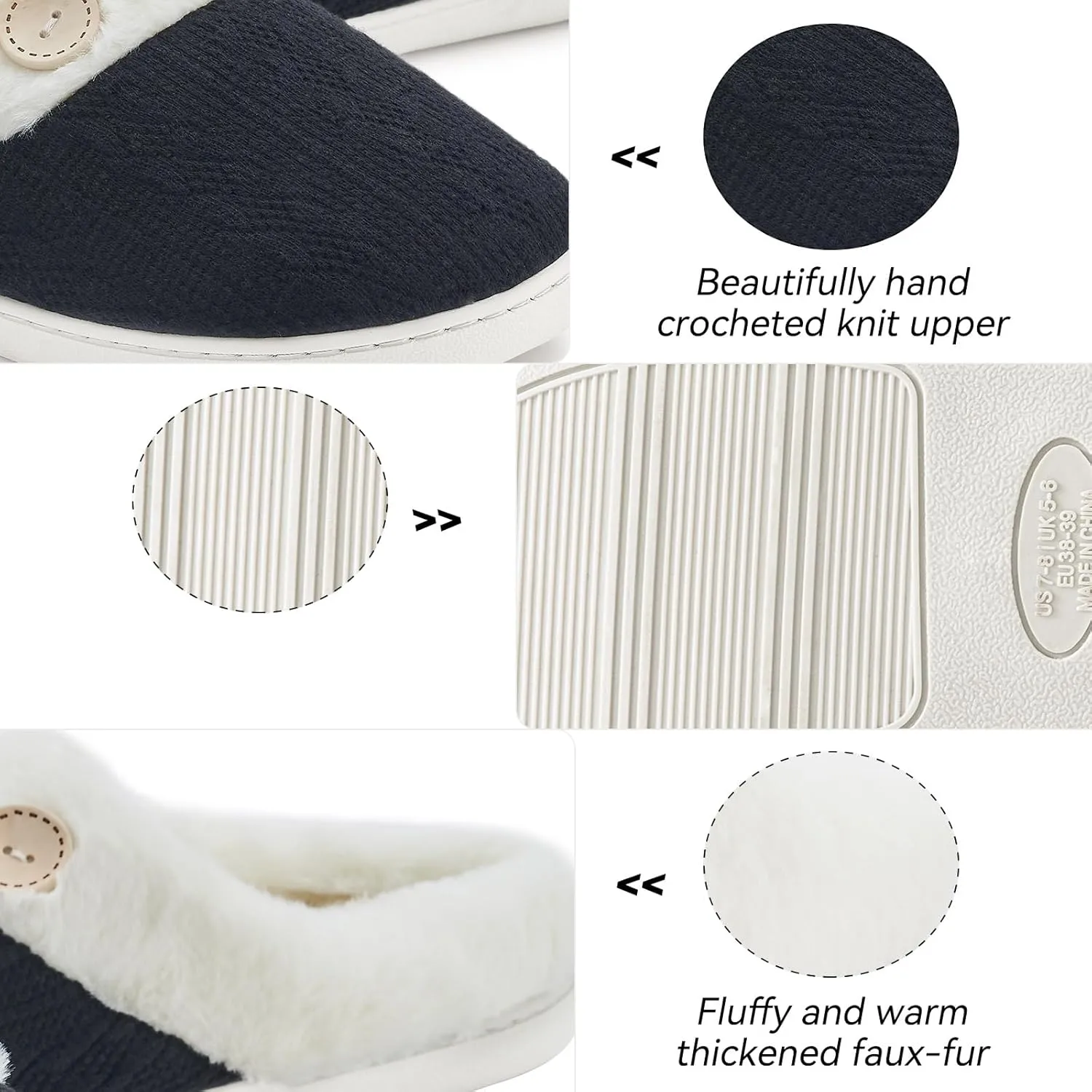 Memory Foam Slippers for Women & Men - Cozy, Fuzzy Bedroom & House Slippers - Pink & Blue/Navy - Indoor & Outdoor
