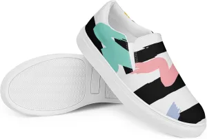 Men's Slip-On Casual Shoes | 80's Print | Fashion Canvas Sneakers for Daily Styling | Loafers for Men, 80’s Print, Multi-Color, US Men’s 6.5