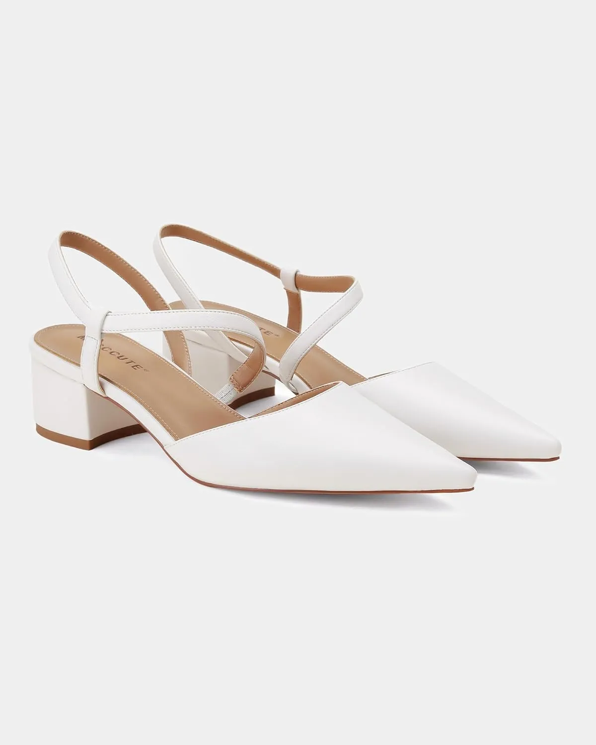 MUCCCUTE Heels for Women Closed Toe Pumps - Black White Nude Elegant Slingback Pointed Toe Chunky Heels Block Low Heel Dress Dressy Shoes for Party Wedding Business Office