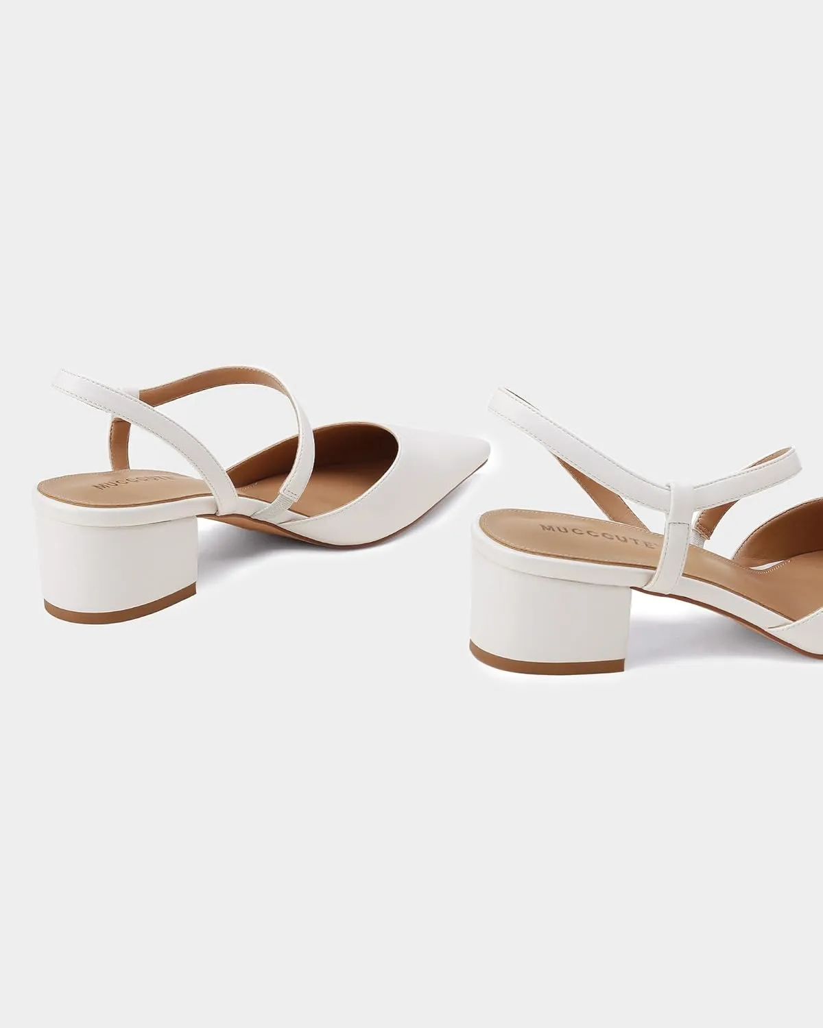 MUCCCUTE Heels for Women Closed Toe Pumps - Black White Nude Elegant Slingback Pointed Toe Chunky Heels Block Low Heel Dress Dressy Shoes for Party Wedding Business Office