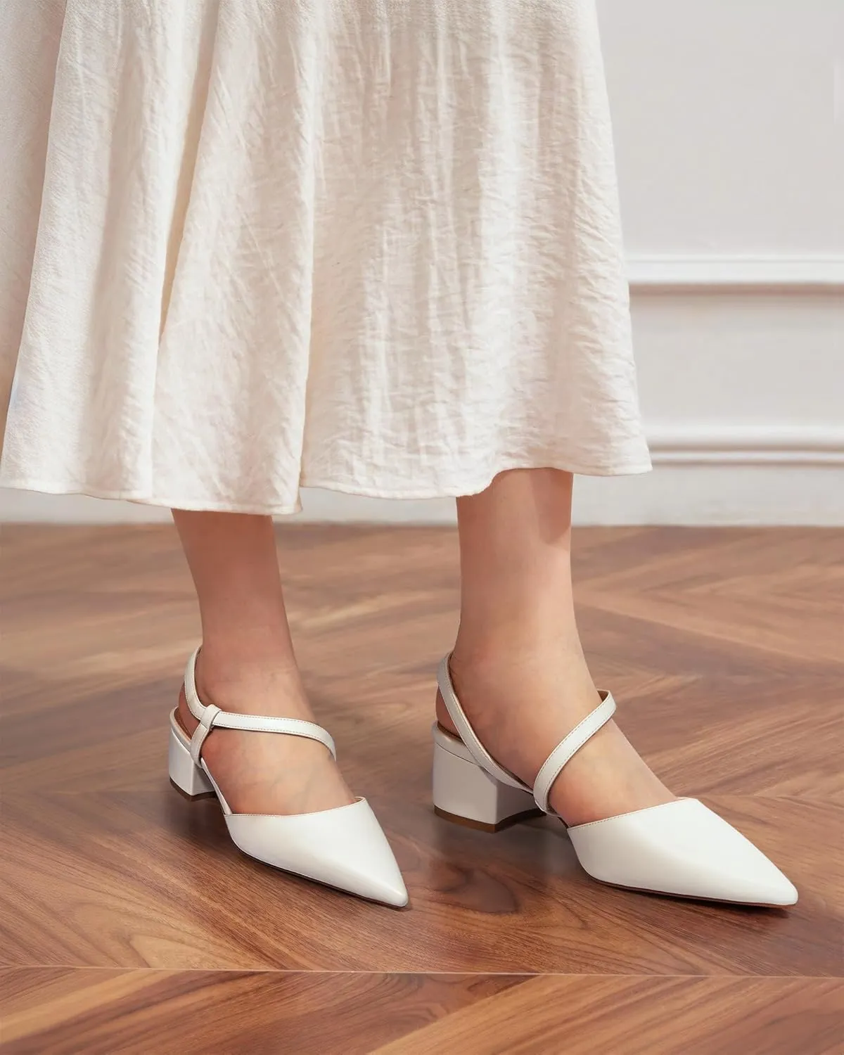 MUCCCUTE Heels for Women Closed Toe Pumps - Black White Nude Elegant Slingback Pointed Toe Chunky Heels Block Low Heel Dress Dressy Shoes for Party Wedding Business Office