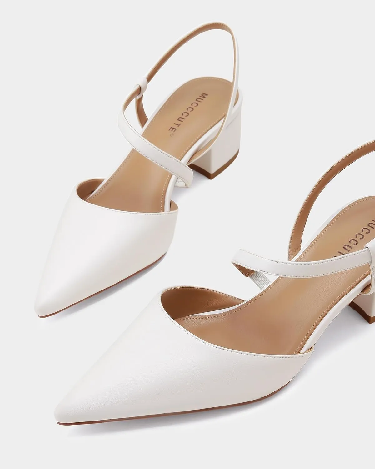 MUCCCUTE Heels for Women Closed Toe Pumps - Black White Nude Elegant Slingback Pointed Toe Chunky Heels Block Low Heel Dress Dressy Shoes for Party Wedding Business Office
