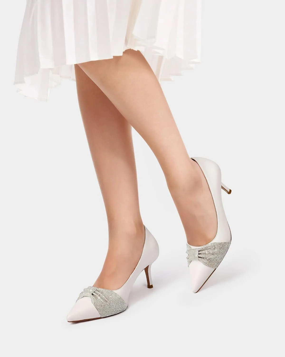 MUCCCUTE Pumps for Women Closed Toe Rhinestone Heels Sparkly Pointed Toe Kitten Heels Party Dress Work Pump Shoes