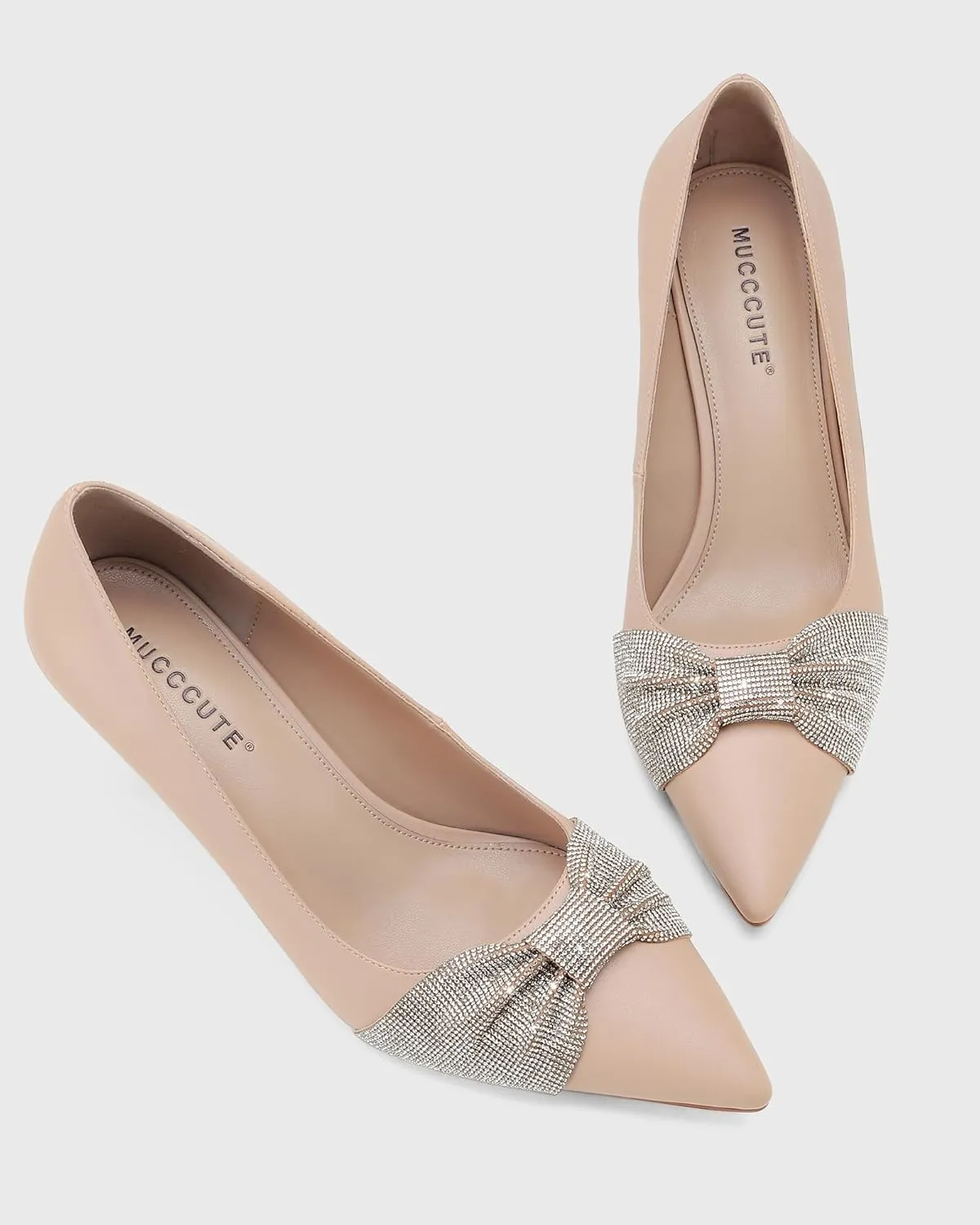 MUCCCUTE Pumps for Women Closed Toe Rhinestone Heels Sparkly Pointed Toe Kitten Heels Party Dress Work Pump Shoes
