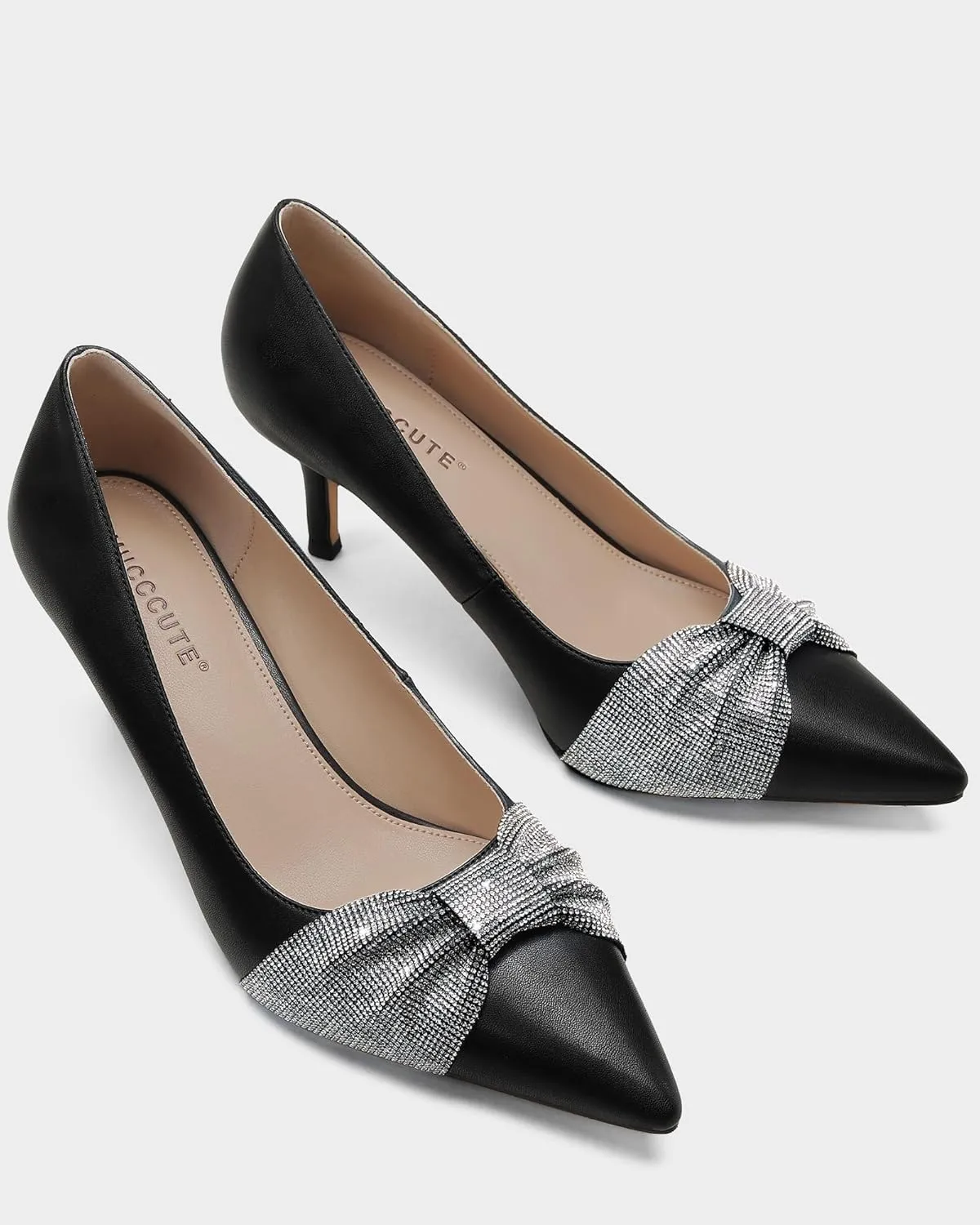 MUCCCUTE Pumps for Women Closed Toe Rhinestone Heels Sparkly Pointed Toe Kitten Heels Party Dress Work Pump Shoes