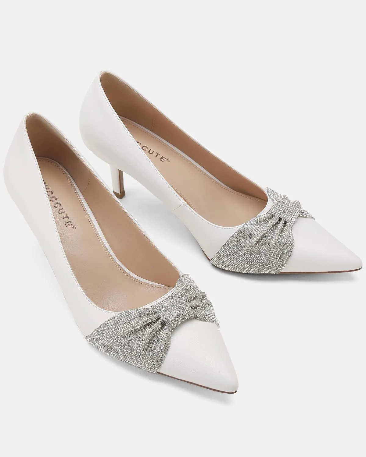 MUCCCUTE Pumps for Women Closed Toe Rhinestone Heels Sparkly Pointed Toe Kitten Heels Party Dress Work Pump Shoes