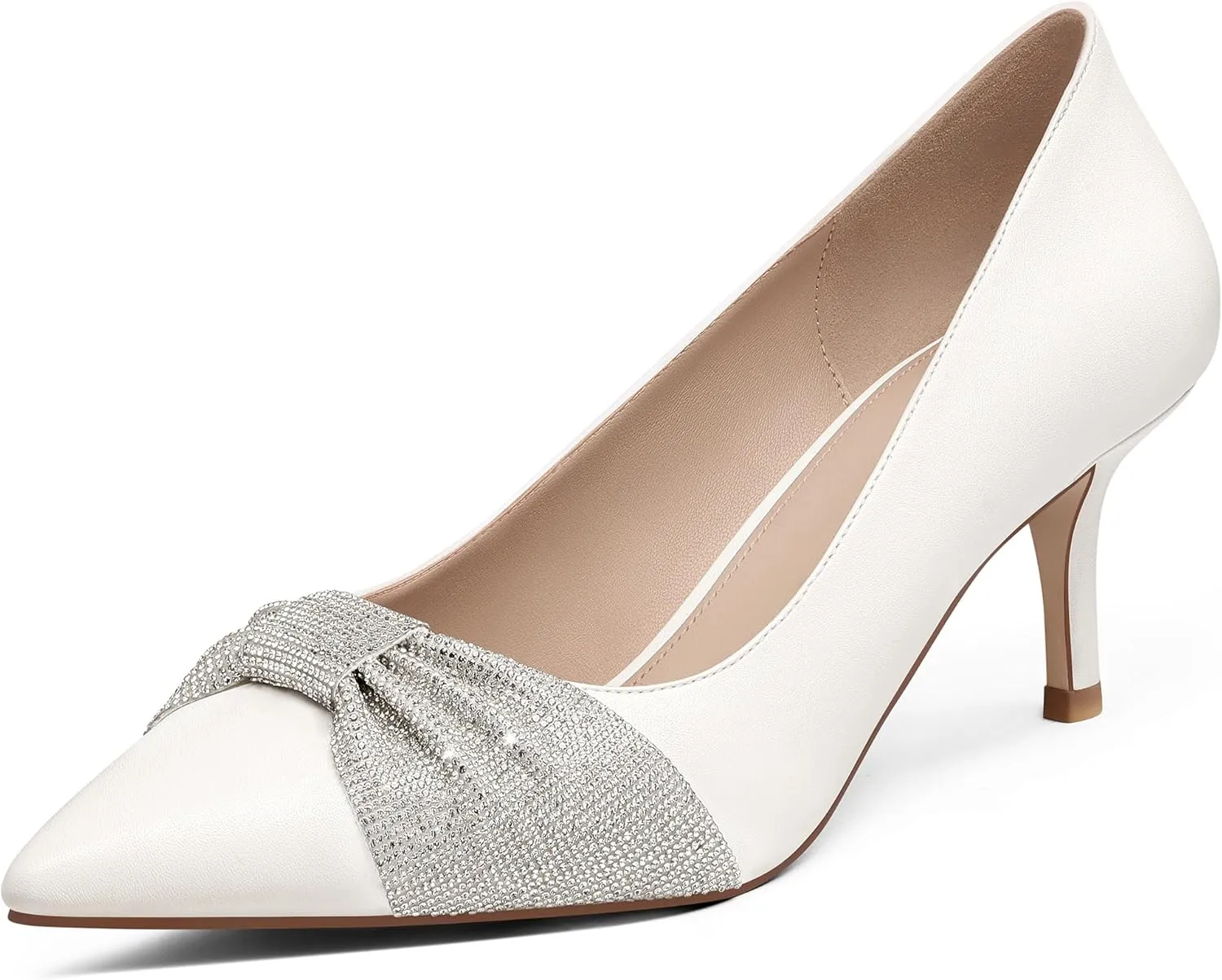 MUCCCUTE Pumps for Women Closed Toe Rhinestone Heels Sparkly Pointed Toe Kitten Heels Party Dress Work Pump Shoes
