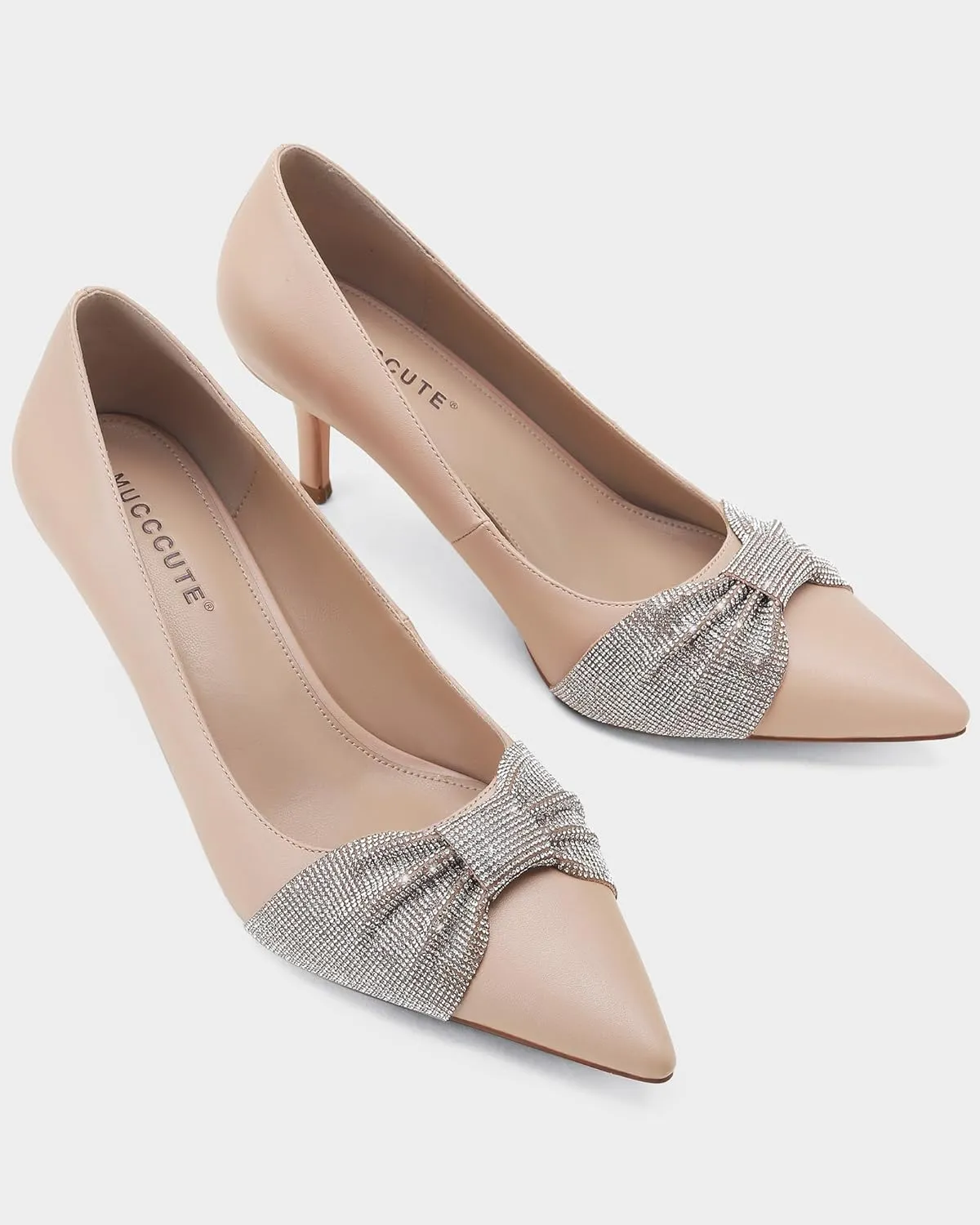 MUCCCUTE Pumps for Women Closed Toe Rhinestone Heels Sparkly Pointed Toe Kitten Heels Party Dress Work Pump Shoes