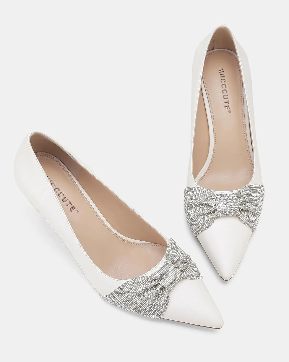 MUCCCUTE Pumps for Women Closed Toe Rhinestone Heels Sparkly Pointed Toe Kitten Heels Party Dress Work Pump Shoes