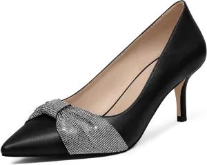 MUCCCUTE Pumps for Women Closed Toe Rhinestone Heels Sparkly Pointed Toe Kitten Heels Party Dress Work Pump Shoes