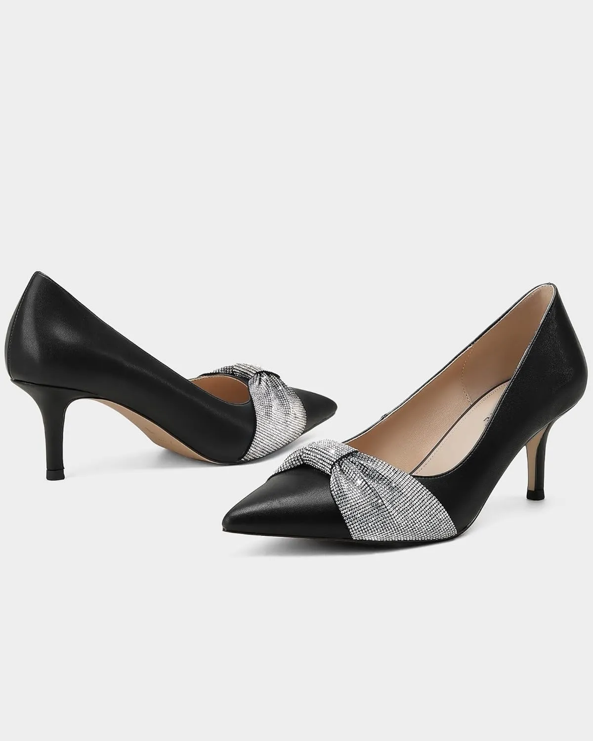 MUCCCUTE Pumps for Women Closed Toe Rhinestone Heels Sparkly Pointed Toe Kitten Heels Party Dress Work Pump Shoes