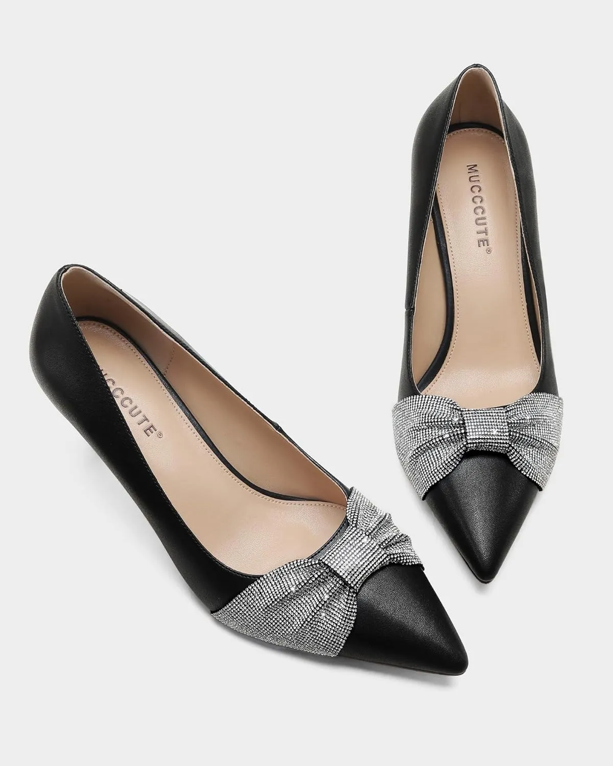 MUCCCUTE Pumps for Women Closed Toe Rhinestone Heels Sparkly Pointed Toe Kitten Heels Party Dress Work Pump Shoes