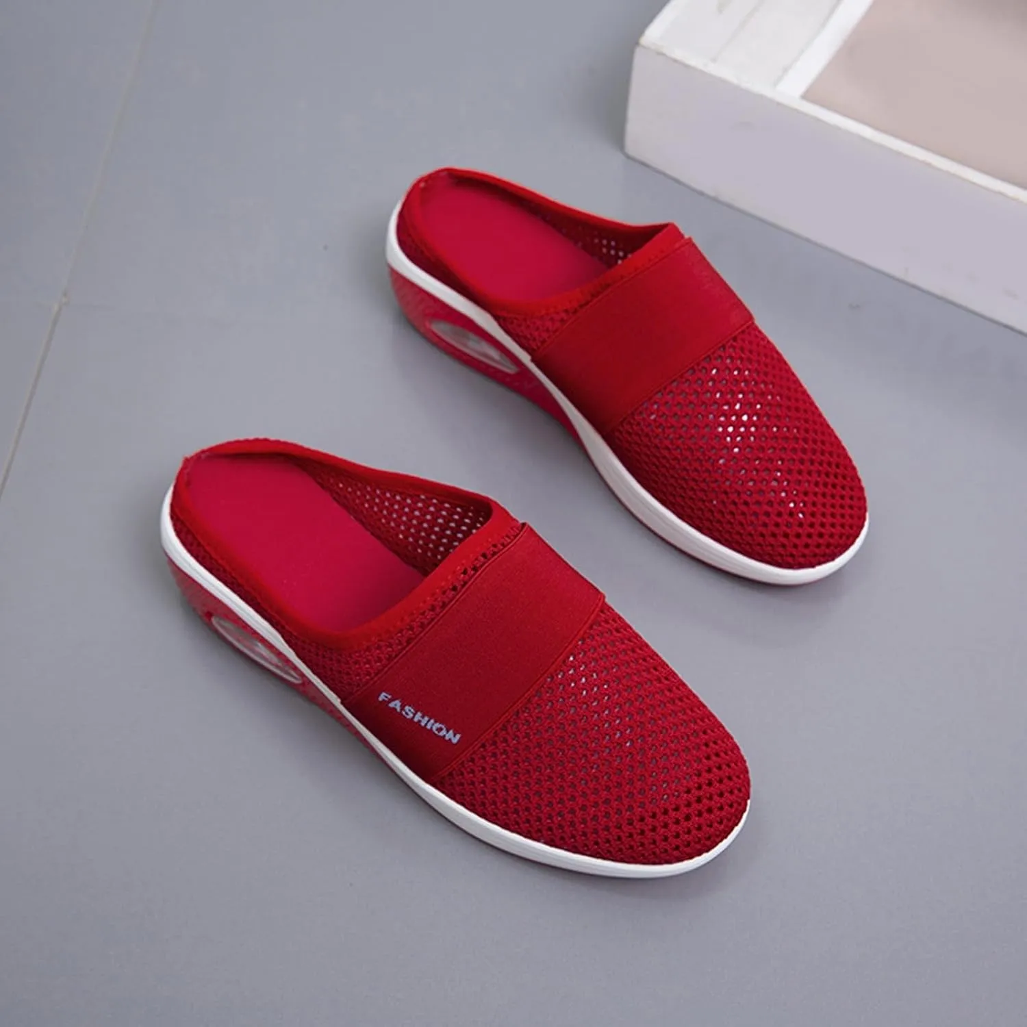 Mules for Women Breathable Mesh Walking Mules Sneakers Open Back Slip On Shoes Diabetic Air-Cushion Slip-On Walking Shoes Orthopedic Diabetic Slippers Closed Toe Slides Beach Sandals