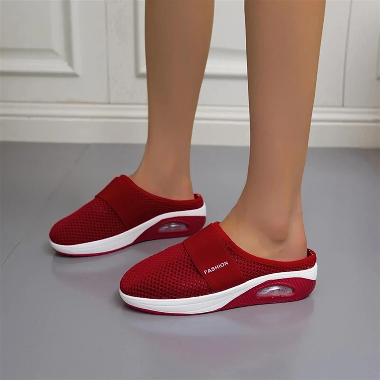 Mules for Women Breathable Mesh Walking Mules Sneakers Open Back Slip On Shoes Diabetic Air-Cushion Slip-On Walking Shoes Orthopedic Diabetic Slippers Closed Toe Slides Beach Sandals