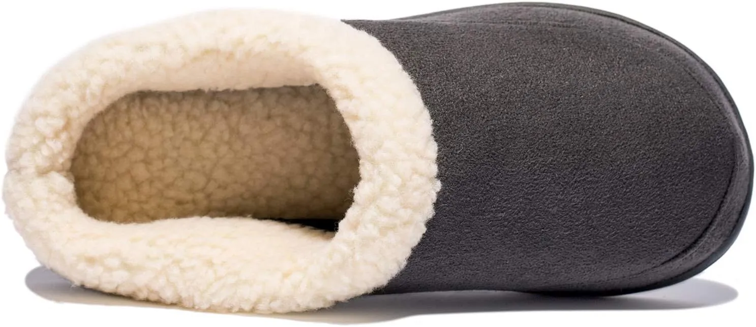 NewDenBer Men's Warm Memory Foam Slippers Suede Plush Fleece Lined Slip on Indoor Outdoor Clog House Shoes