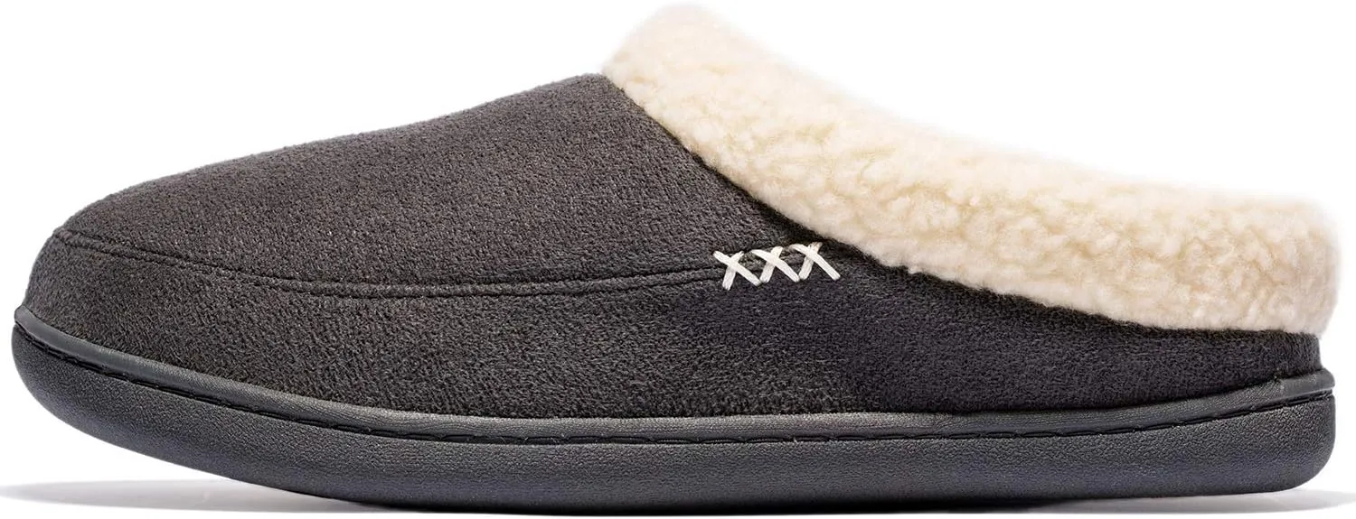 NewDenBer Men's Warm Memory Foam Slippers Suede Plush Fleece Lined Slip on Indoor Outdoor Clog House Shoes