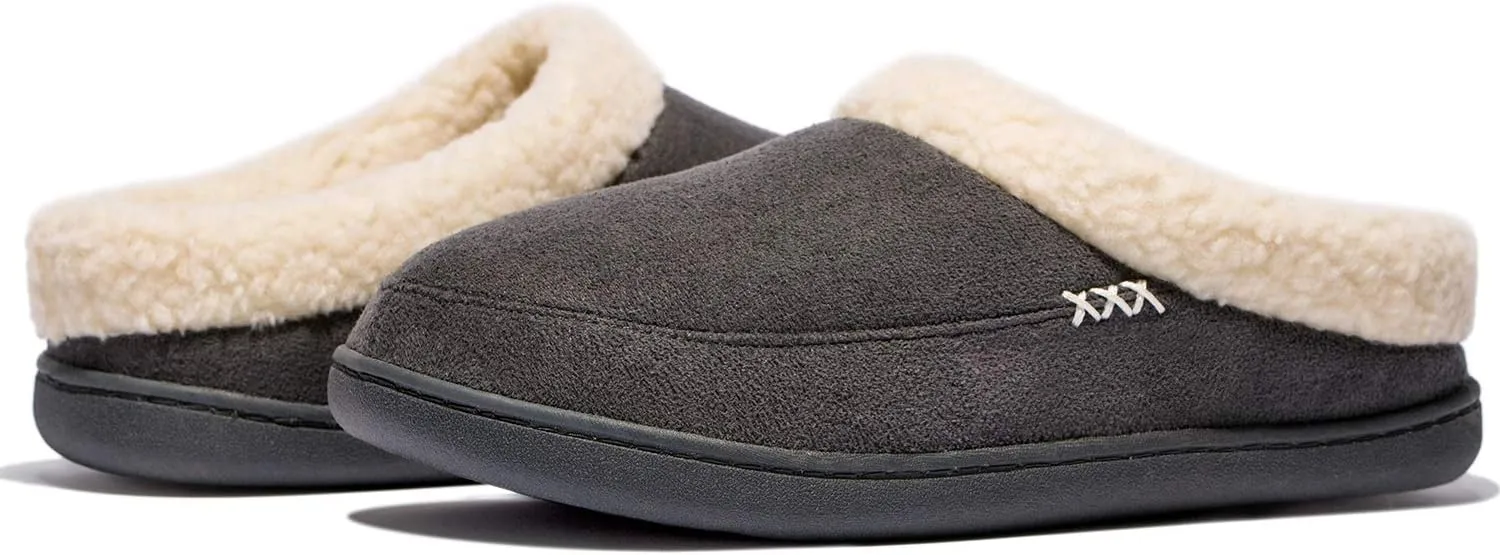 NewDenBer Men's Warm Memory Foam Slippers Suede Plush Fleece Lined Slip on Indoor Outdoor Clog House Shoes