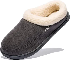 NewDenBer Men's Warm Memory Foam Slippers Suede Plush Fleece Lined Slip on Indoor Outdoor Clog House Shoes