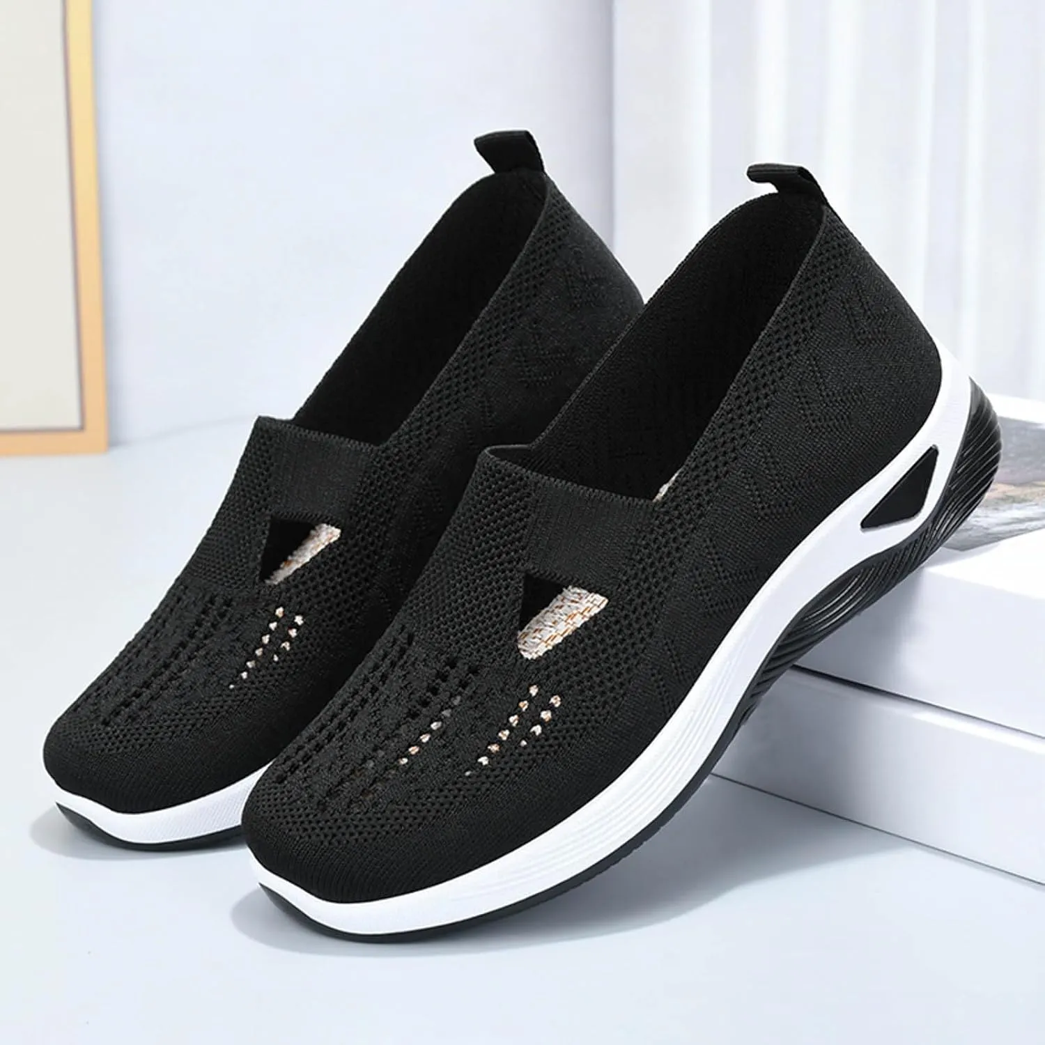 Orthopedic Casual Shoes for Women Slip On Sneakers with Arch Support Comfortable Walking Loafers Plantar Fasciitis Relief Foot Heel Pain Diabetic Feet