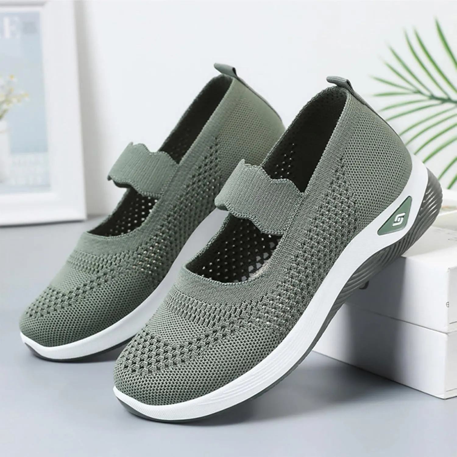 Orthopedic Shoes for Women Walking Shoes Comfortable Breathable Knit Slip On Sneakers Soft Orthopedic Slip-On Indoor Outdoor Casual Shoe Lightweight Wide Width Soft Sole Arch Support Non-Slip Shoe