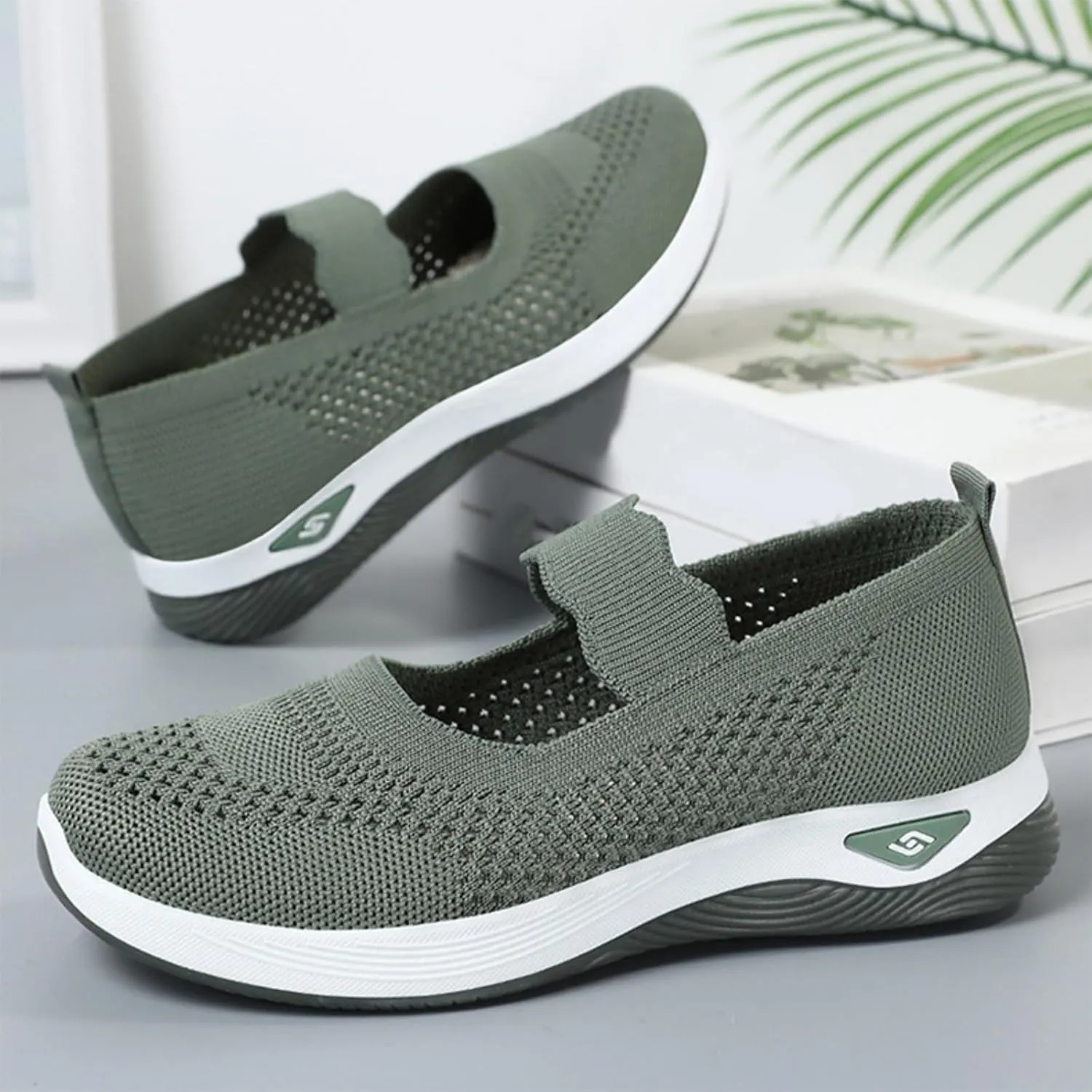 Orthopedic Shoes for Women Walking Shoes Comfortable Breathable Knit Slip On Sneakers Soft Orthopedic Slip-On Indoor Outdoor Casual Shoe Lightweight Wide Width Soft Sole Arch Support Non-Slip Shoe