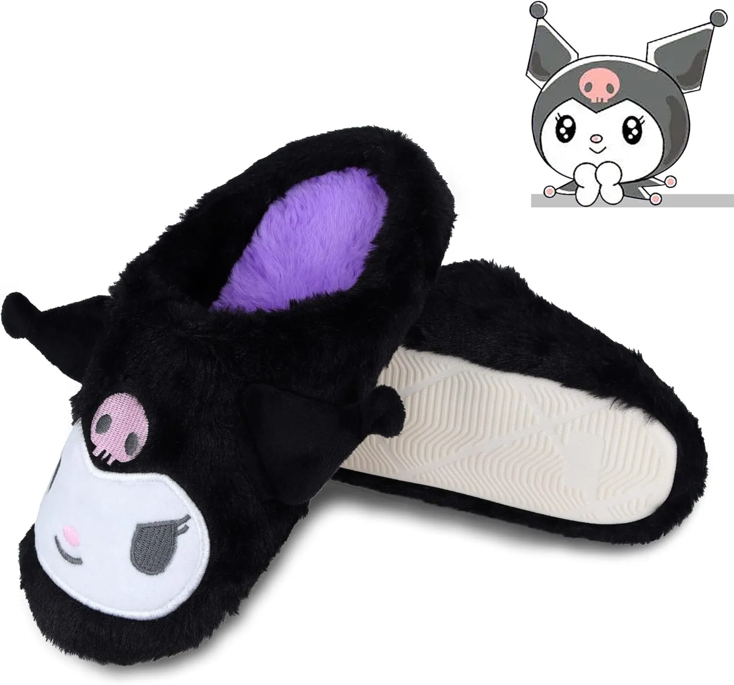 Roffatide Anime Cinnamoroll Fuzzy Slippers - Open Back & Closed Toe Foam Slippers with Rubber Sole for Girls