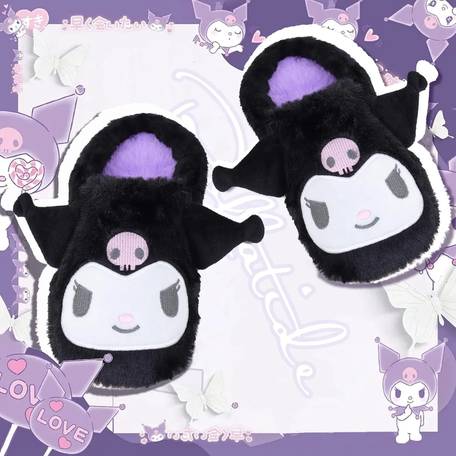 Roffatide Anime Cinnamoroll Fuzzy Slippers - Open Back & Closed Toe Foam Slippers with Rubber Sole for Girls