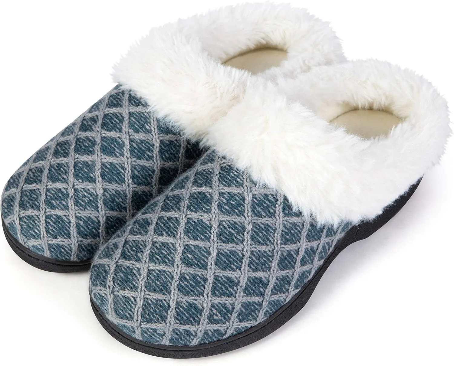 Roxoni Womens Cozy Memory Foam Slippers, Fuzzy Warm Faux Fur, Indoor Outdoor Rubber Sole