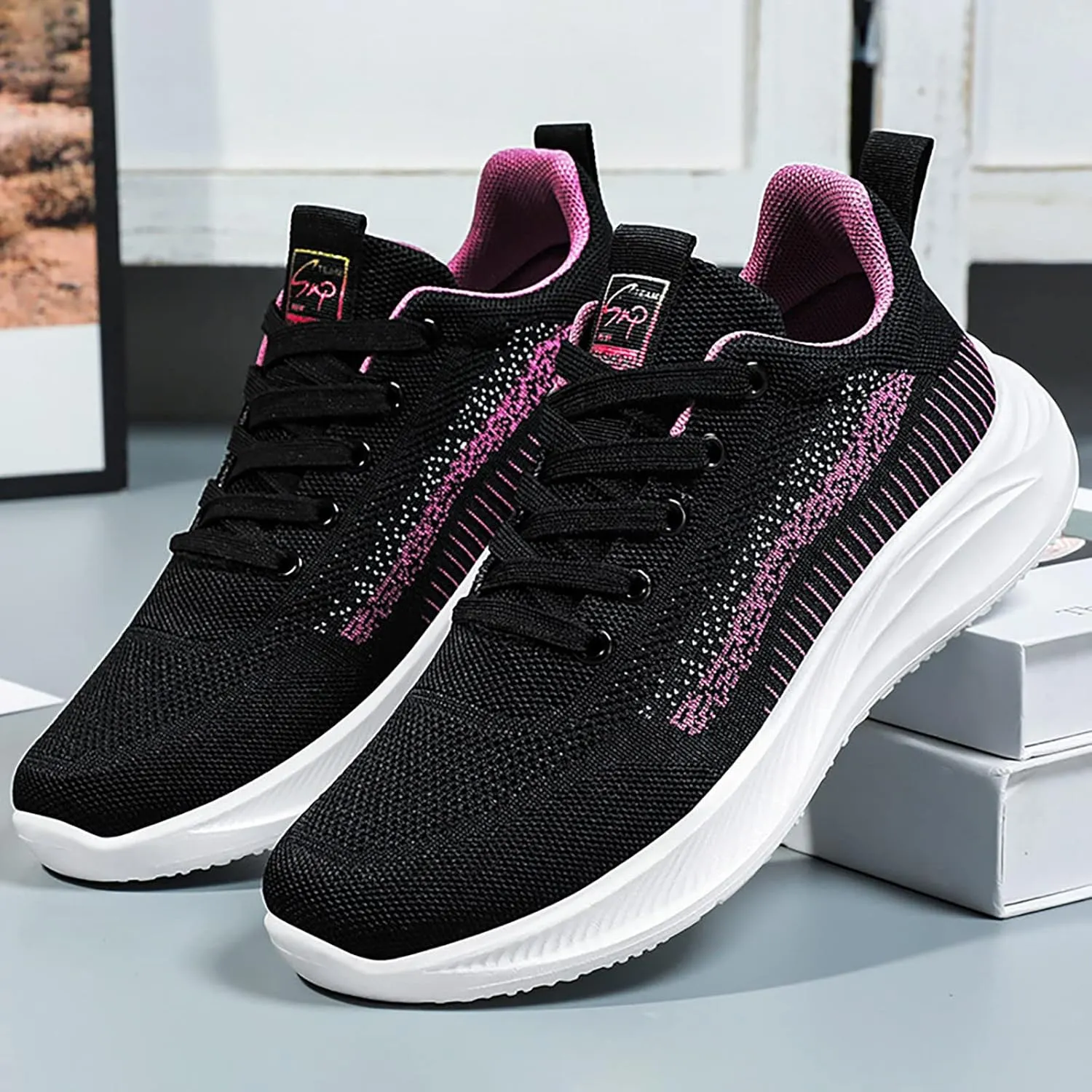 SBGMoSJ White Sneakers for Women Wide Toe Box Women's Slip On Tennis Shoes Size 8 Nurse Shoes for Women for Work Black Gym Shoes Women Comfy Open Toe Flats Shoes Women Dressy Cute