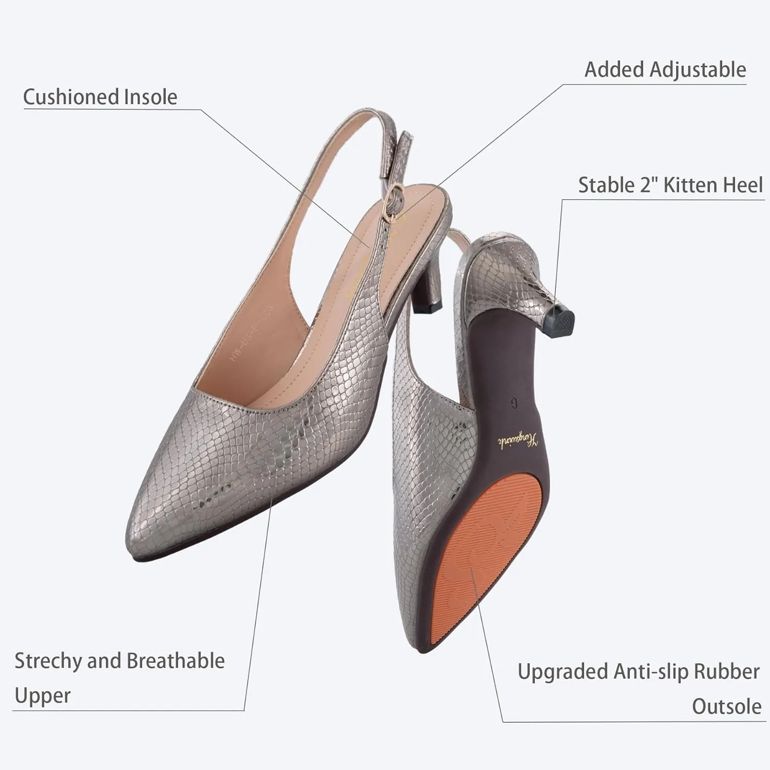 Slingback Heels for Women - Closed Toe Kitten Heels With Pointed Toe - 2 Inch Low Heel Dress Shoes Pumps