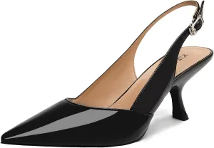 Slingback Kitten Heels for Women Closed Pointed Toe Low Heel Pumps Glitter Sparkly Rhinestone Heels