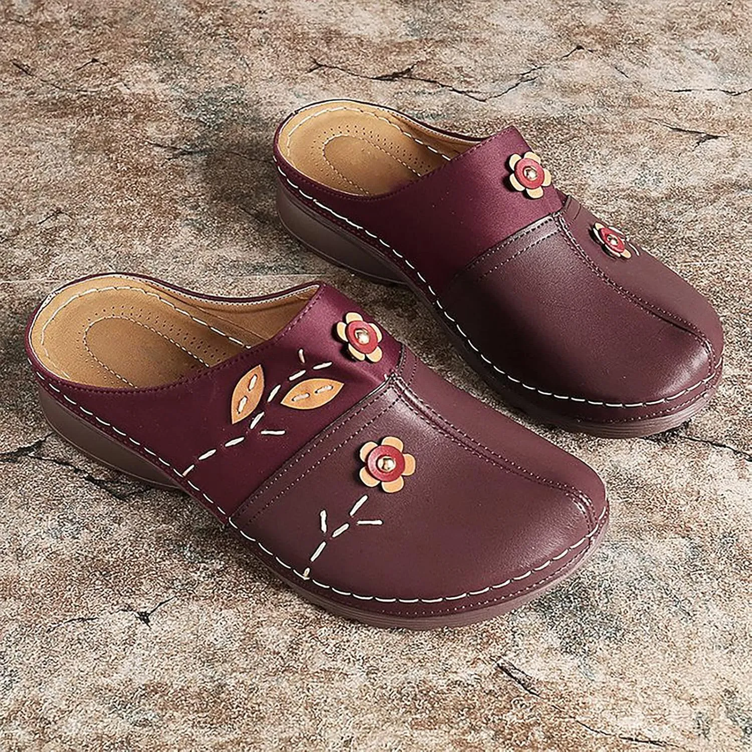 Summer Women Gracosy Clogs Shoes Leather Loafers Slip On Mules Antil Slip Beach Comfortable Sandals For Women