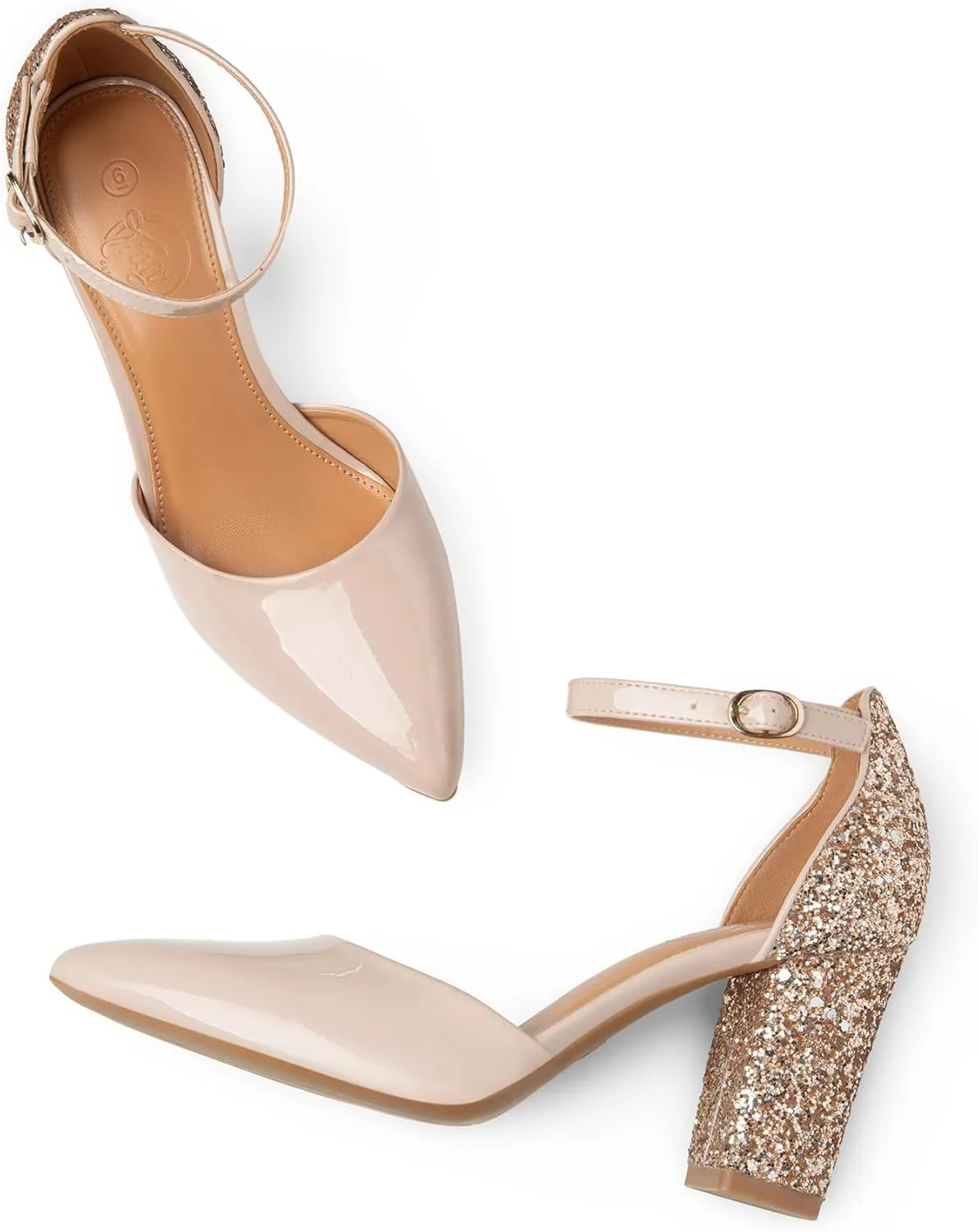 Trary Women's Pointed Toe Pumps,Ankle Strap Buckle Closed Toe Chunky Block Heel Pumps,Dress Office Wedding Party Shoes for Women