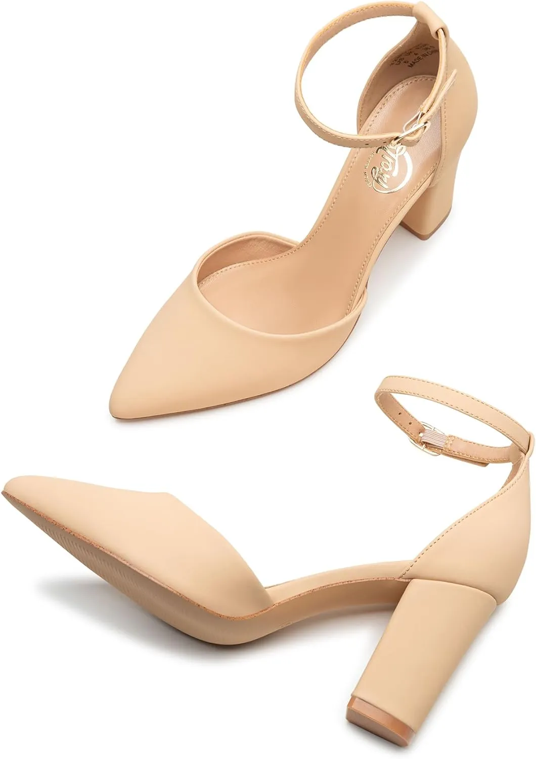 Trary Women's Pointed Toe Pumps,Ankle Strap Buckle Closed Toe Chunky Block Heel Pumps,Dress Office Wedding Party Shoes for Women