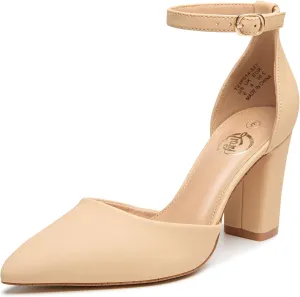 Trary Women's Pointed Toe Pumps,Ankle Strap Buckle Closed Toe Chunky Block Heel Pumps,Dress Office Wedding Party Shoes for Women