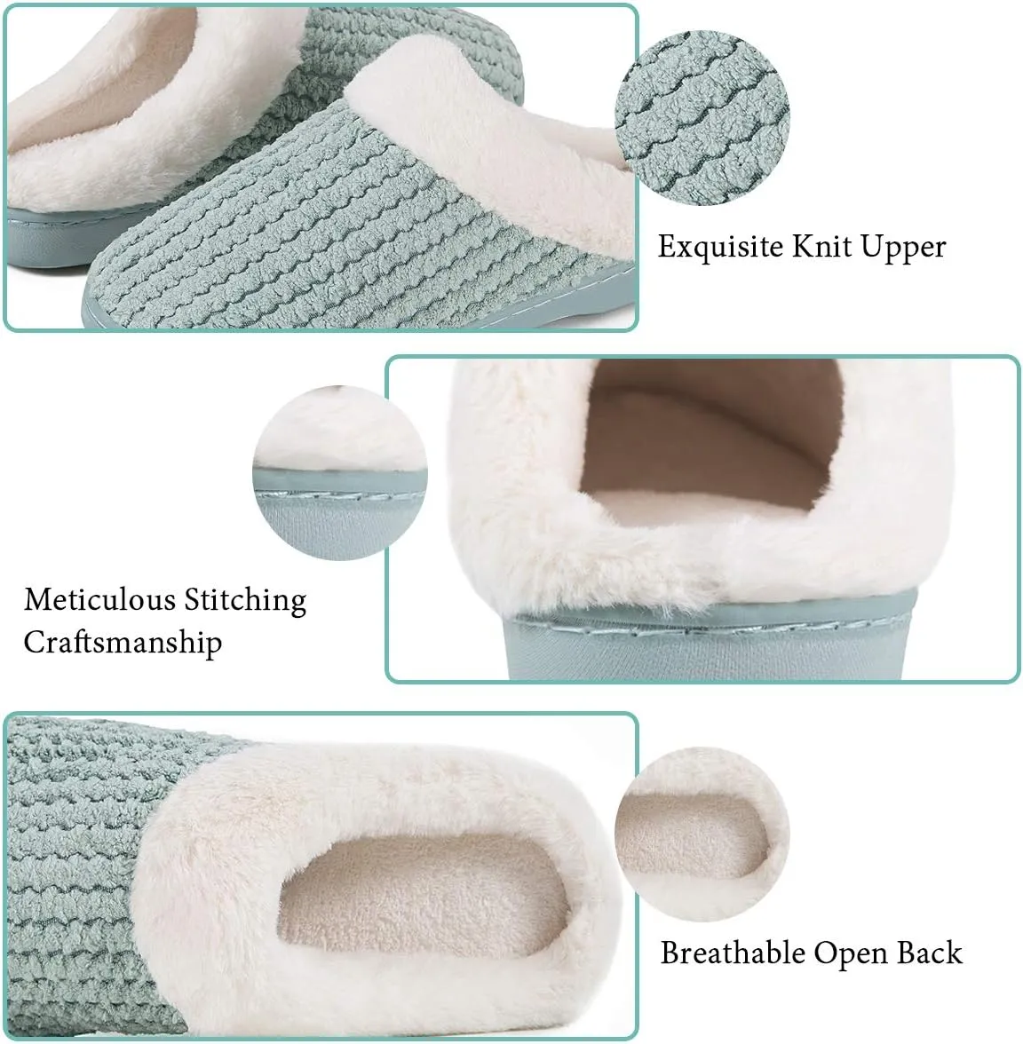 WateLves Women's Memory Foam Slippers Comfort Wool-Like Plush Fleece Lined House Shoes for Indoor & Outdoor