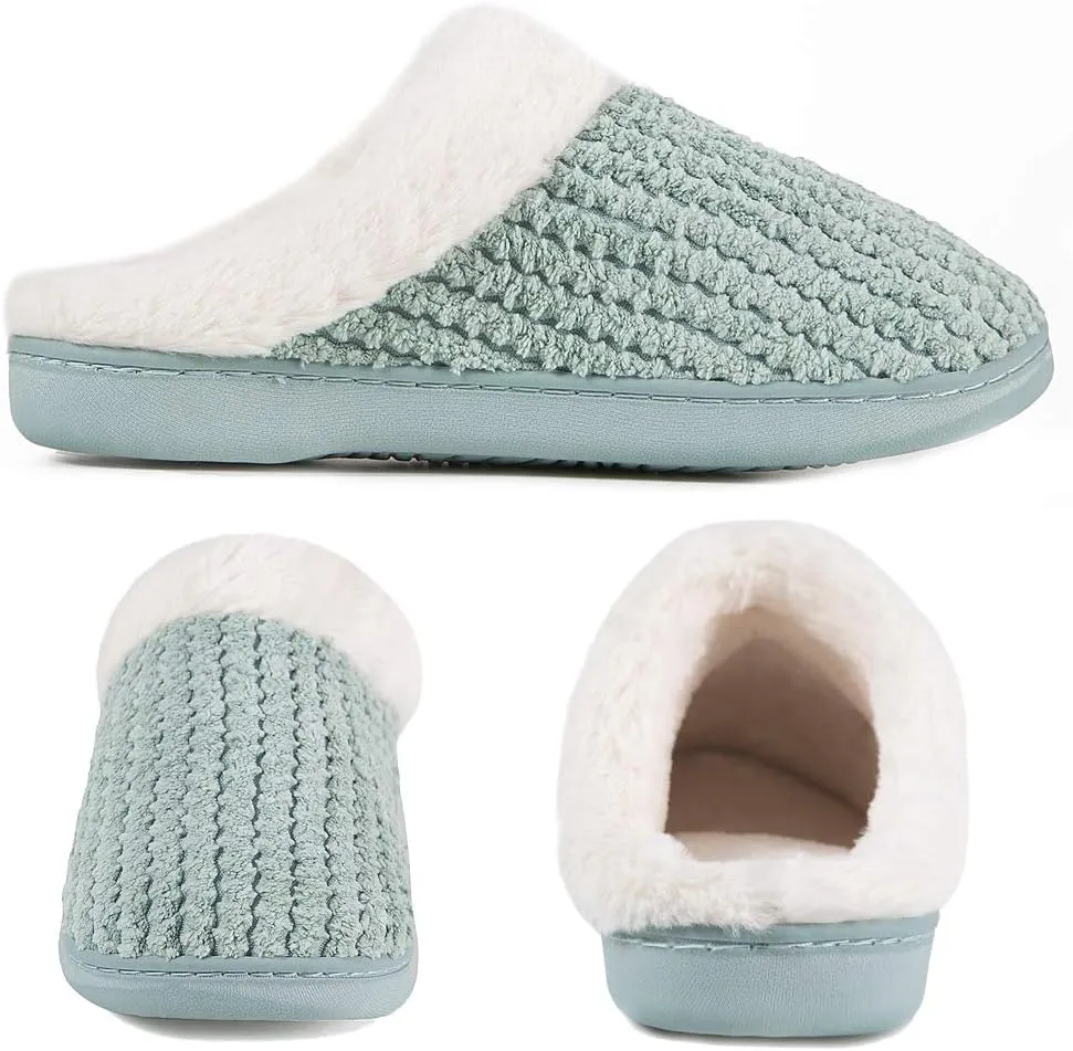 WateLves Women's Memory Foam Slippers Comfort Wool-Like Plush Fleece Lined House Shoes for Indoor & Outdoor